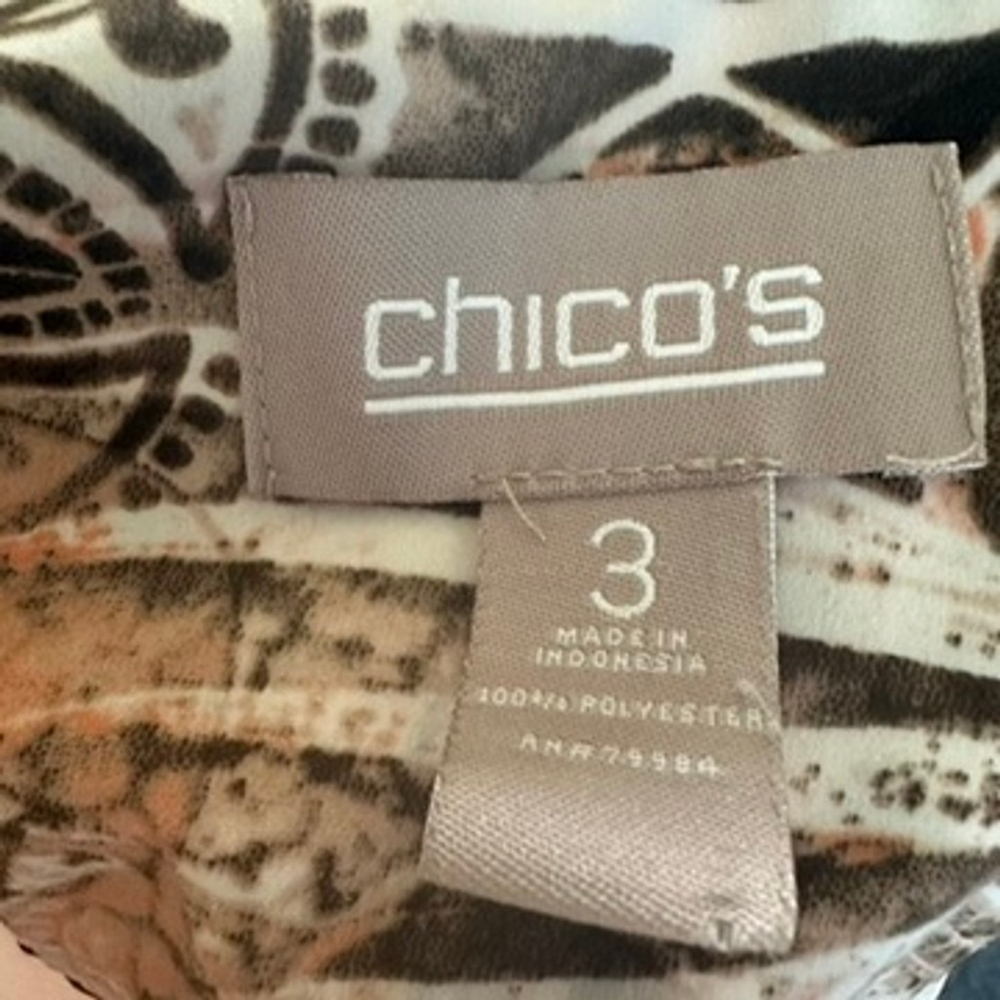 Chicos Tropical Aztec Snap Up Jacket Toggle Neck Artsy Beachy Top Size 3 = XL - Picture 11 of 11